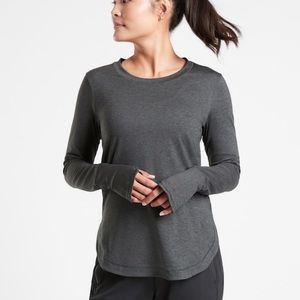 Athleta Uptempo Top, Long Sleeve Crew, Heathered Black/Gray, Small